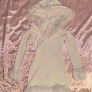 White snow princess fur hoodie dress